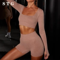 yoga clothing set sports suit women fitness sportswear gym seamless workout clothes sports shorts long sleeve top athletic wear