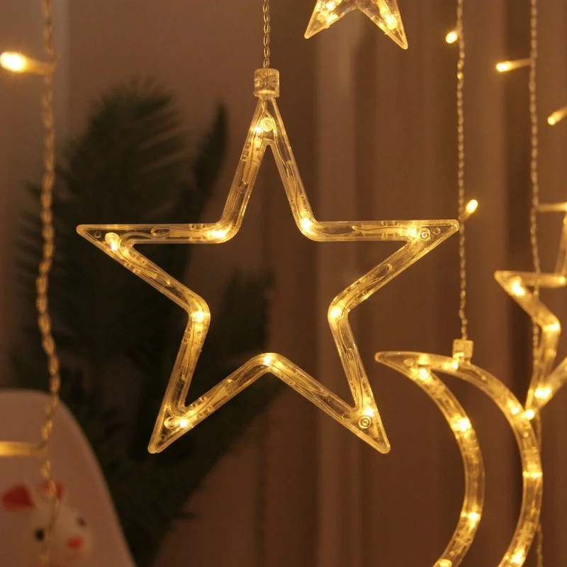 

СВЕТОДИОДНАЯ Гирлянда в виде рождественской звезды, снежинки, олень с колокольчиками, сказосветильник льник-занавес на новый год, вечеринку, свадьбу, праздник, Декор