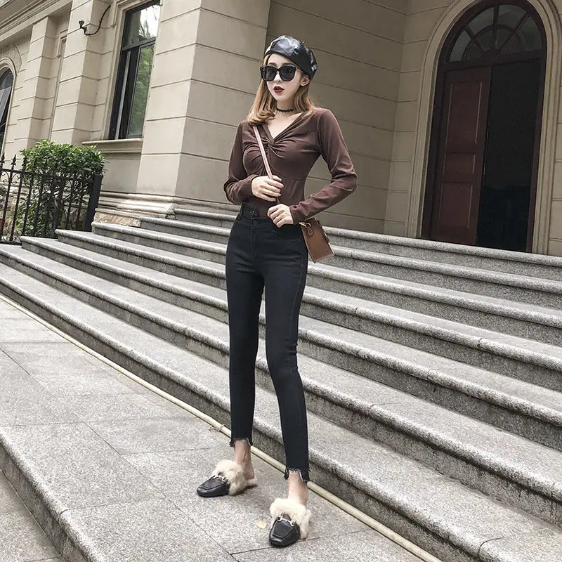 Женские джинсы-клеш однотонные с высокой талией модель размера плюс 5XL |