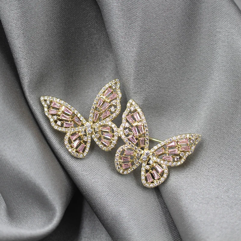Женские двойные броши-бабочки модные стразы с кубическим цирконием насекомое