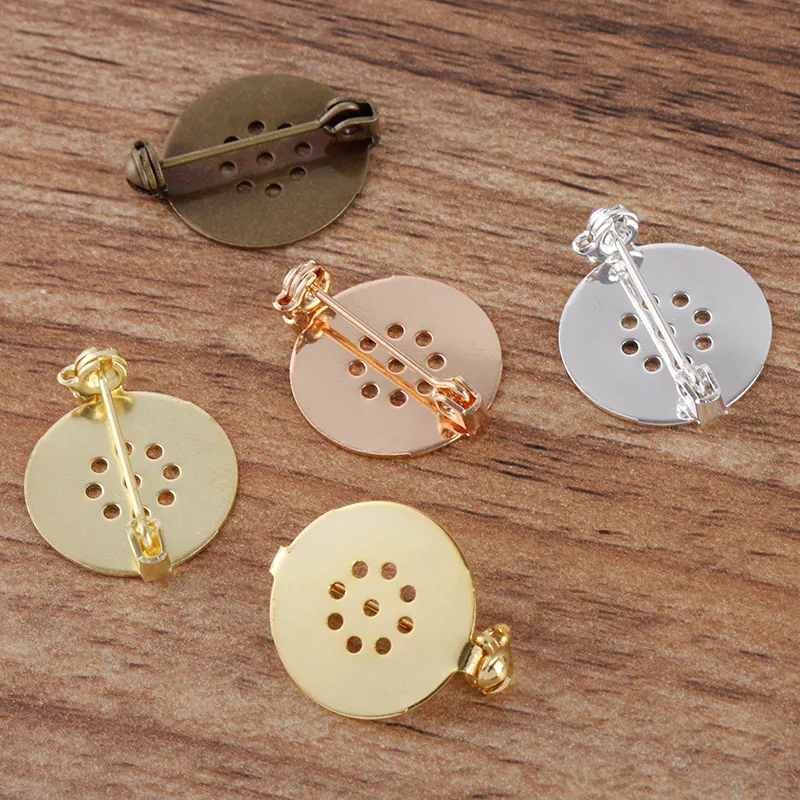 10 шт./лот 17 мм круглая медная брошь булавки Безель кабошон основа с бисером