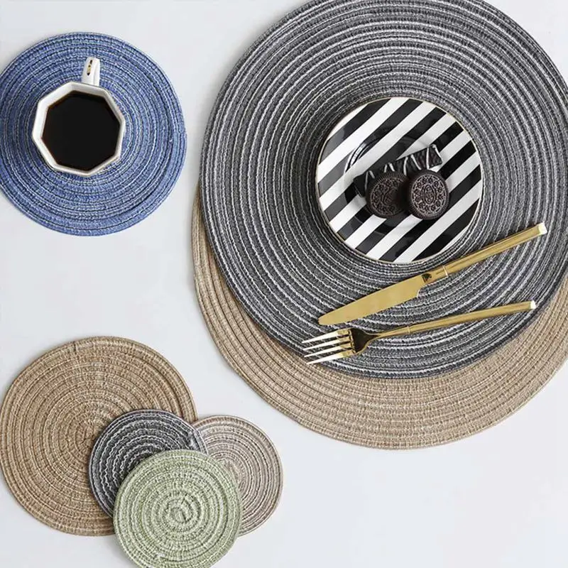 

Kitchen Accessories Decoration Home Pad Couster Round Design Table Ramie Insulation Pad Solid Placemats Linen Non Slip Table Mat