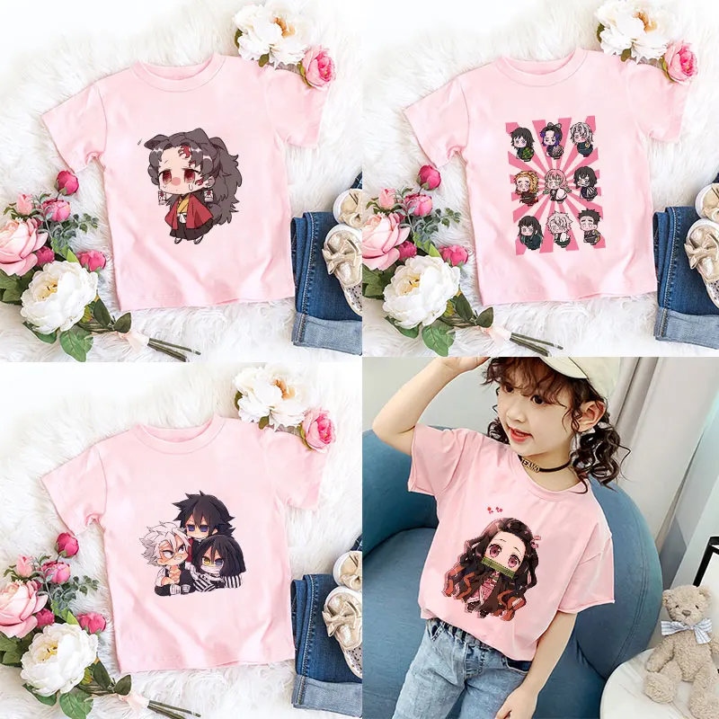 Топы для девочек Demon Blade милая детская одежда модная футболка Slayer Детская летняя с