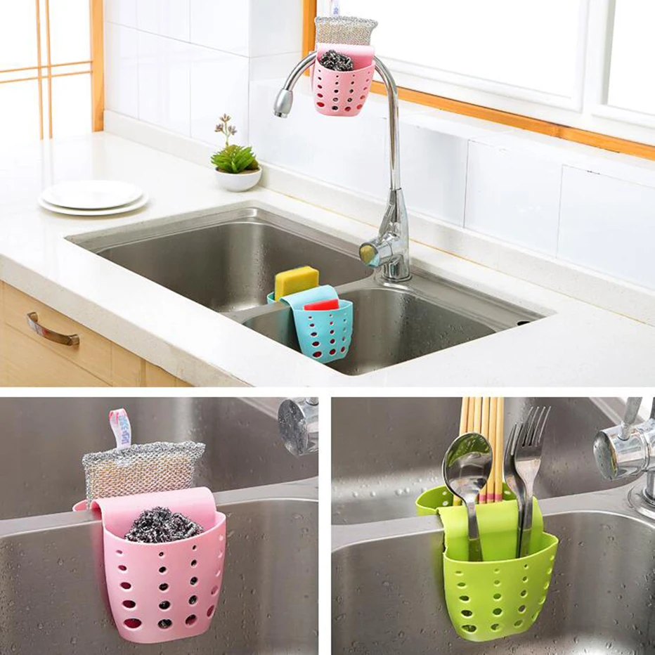 Basedidea Adjustable Sink Draining Basket Double Pockets Saddle Shape Sponge Soap Storage Kitchen Drainer Shelf | Дом и сад