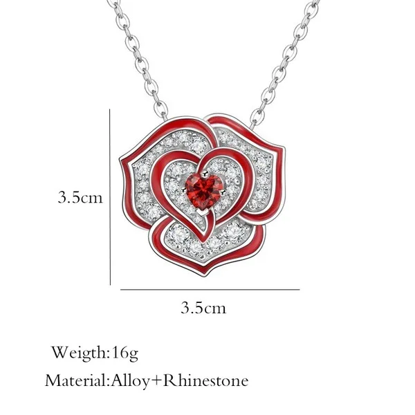 

Charm Female Rose Flower Pendant Necklace Dainty Silver Color Chain Necklaces For Women Cute Red Purple Zircon Wedding Necklace