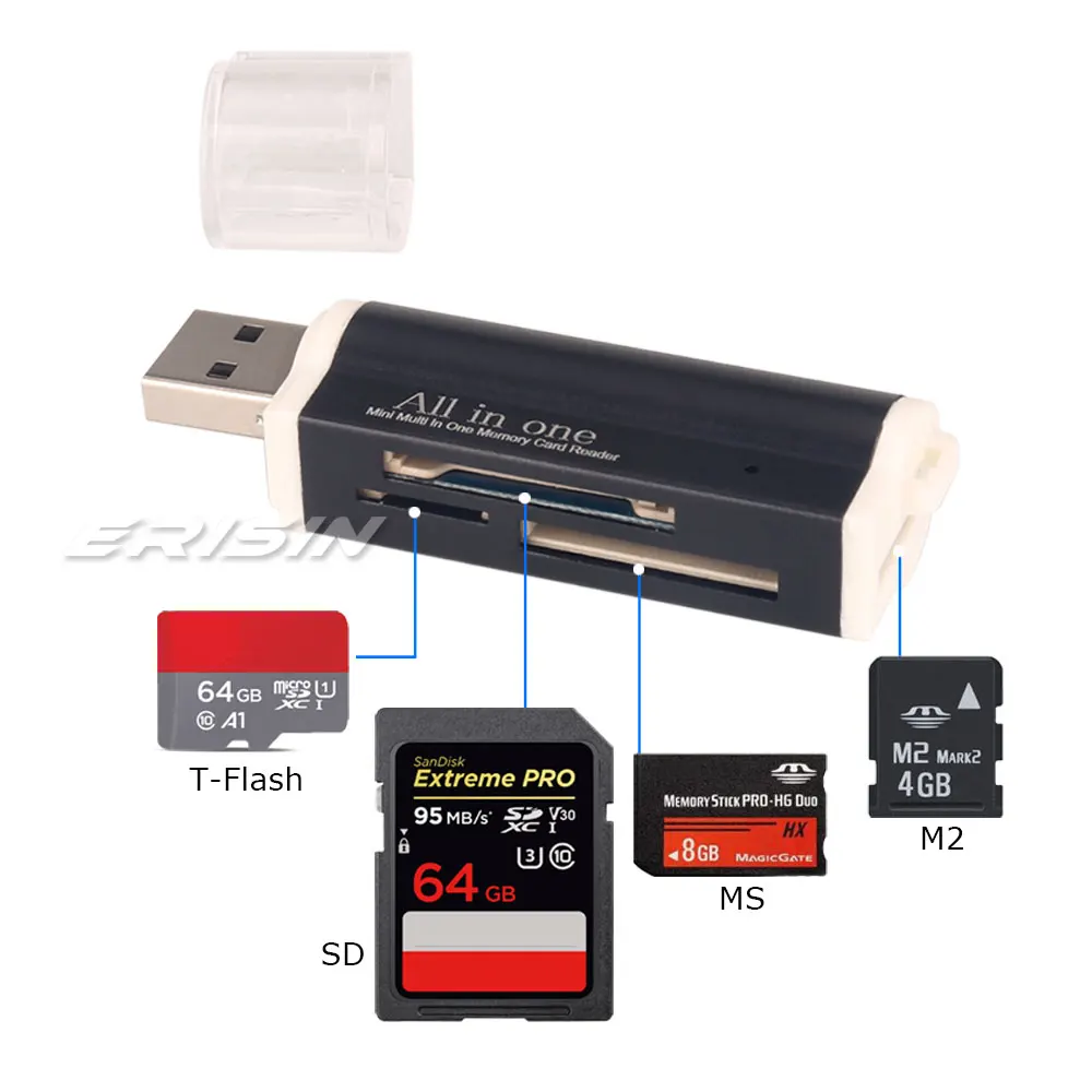 Erisin 076 все в одном USB устройство для чтения карт памяти Micro SD MMC SDHC TF M2 max до