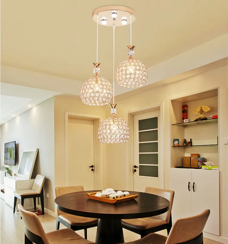 

Modern simplicity style crystal Pendant Lamp 220V E27 LED Indoor Decorations Restaurant Pendant Lights for 3 heads Hanging light