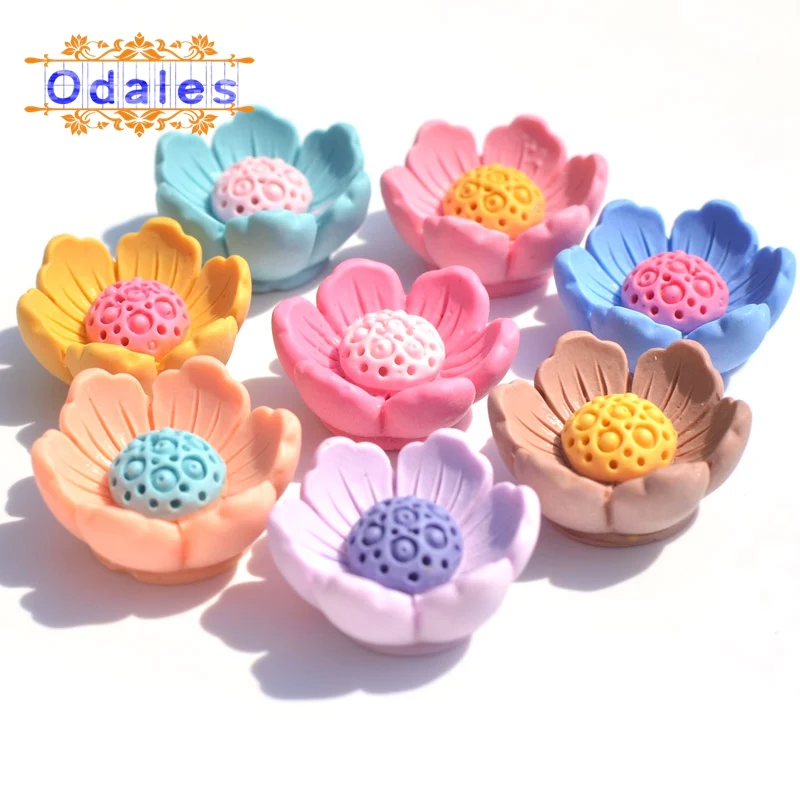 10 шт./лот кавайные 3D летние кабошоны в виде лотоса из смолы для рукоделия пуговицы