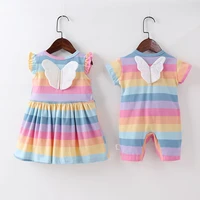 new sweet toddler baby girl rainbow dress romper 3d wings casual cotton bow stripes ruffle sleeveless princess party sundress