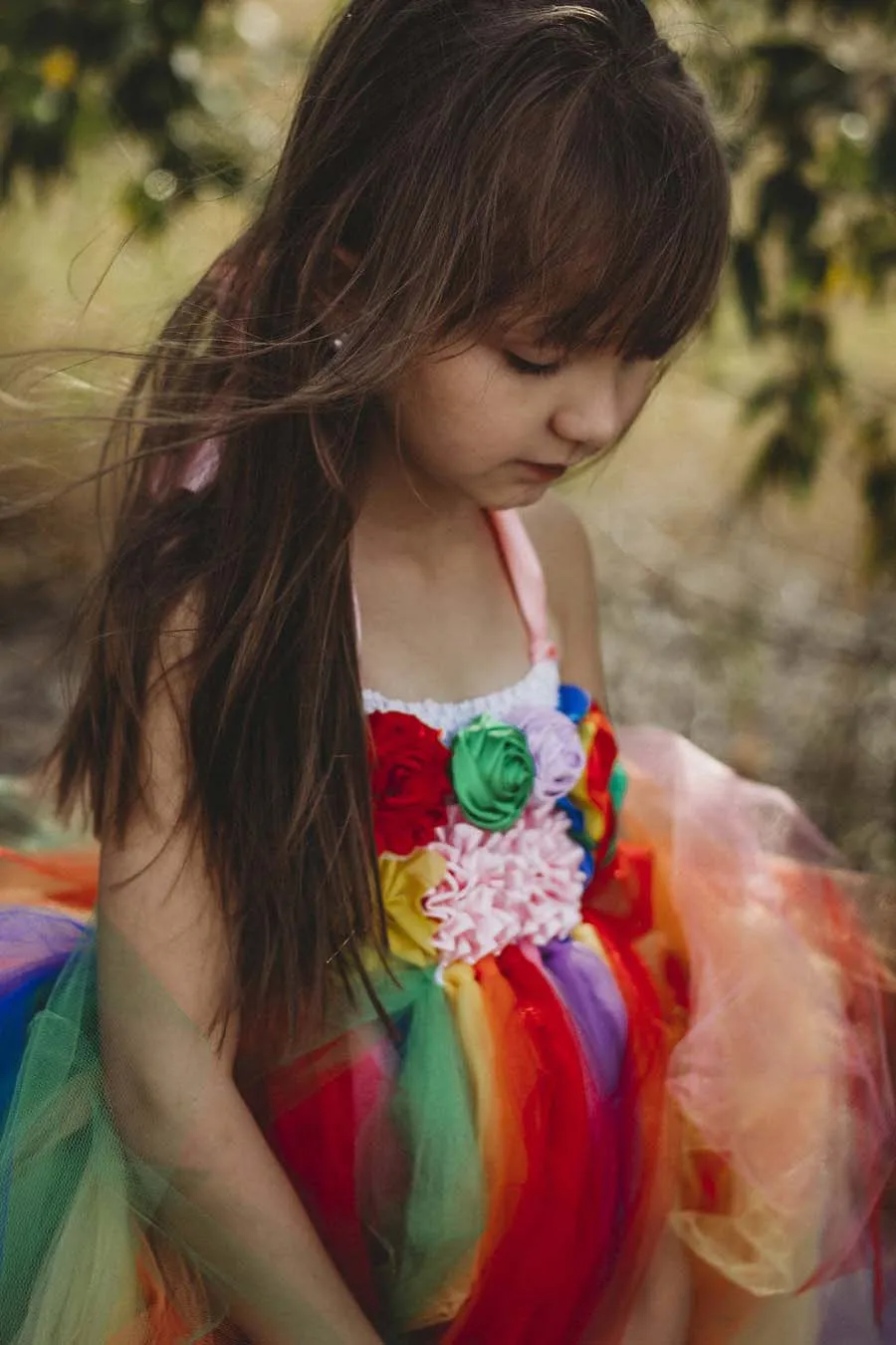 Детское Радужное платье-пачка с цветочным рисунком на бретельках | Детская