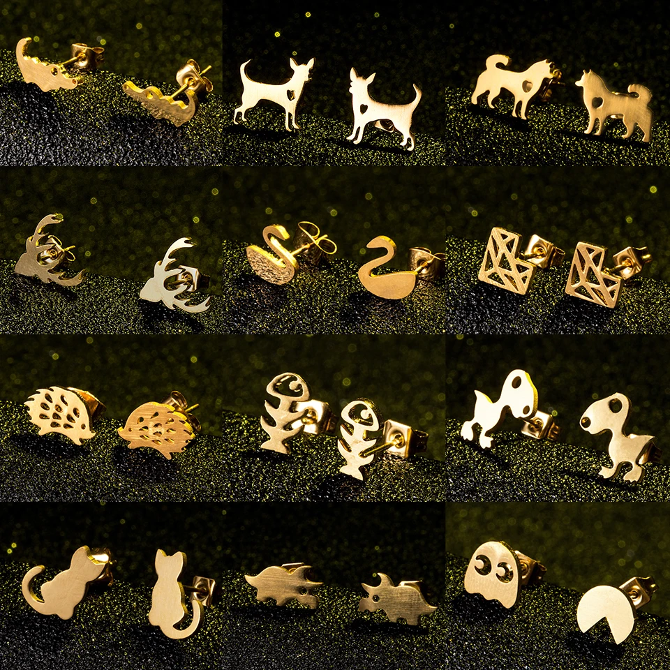 Минималистичные корейские модные золотые серьги гвоздики из нержавеющей стали с