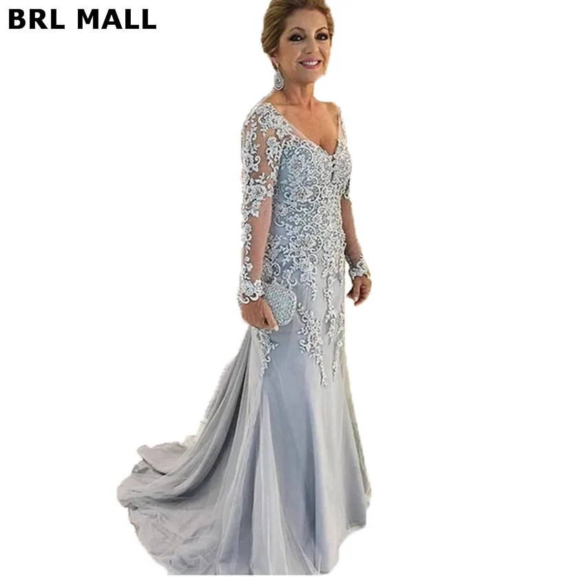 Размера плюс 2020 серебро матери платье Русалка для невесты с v образным вырезом