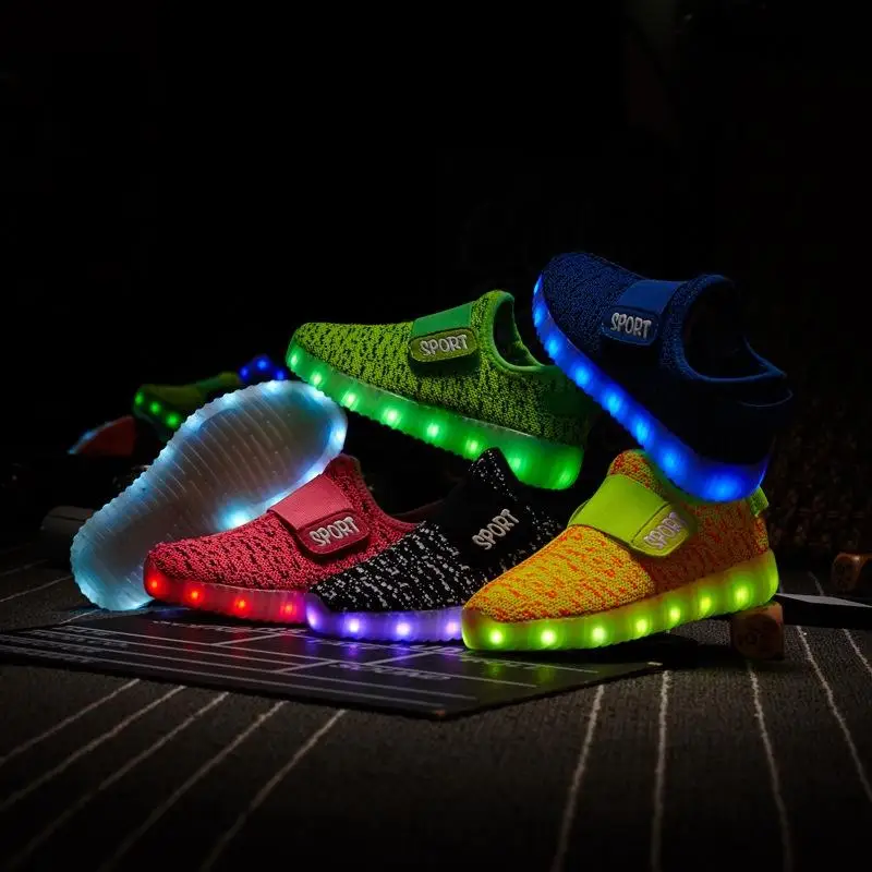 Size 25-37 Kids Led USB Recharge Glowing Shoes Children's Hook Loop Shoes Children's Glowing Sneakers Kids Led Luminous Shoes
