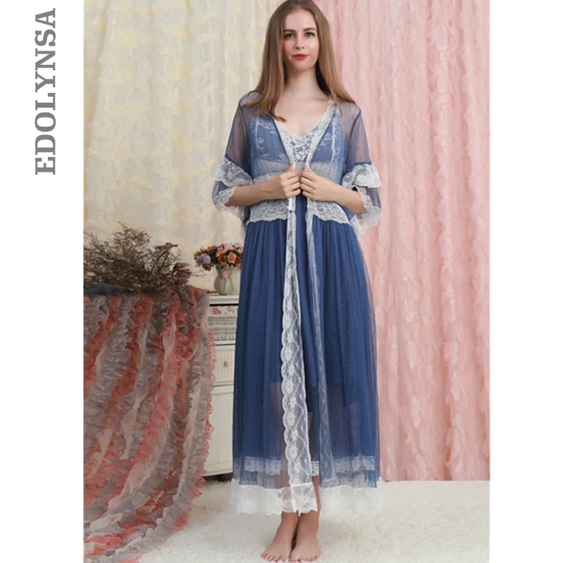 2 шт. одежда для сна халат платье наборы кружевное кимоно прозрачное без рукавов