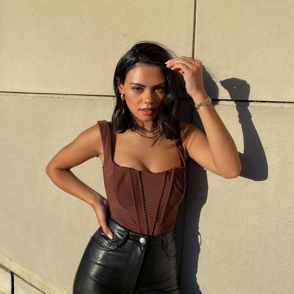 Karlofea майки сексуальный короткий жилет однотонные коричневые Топы шикарная