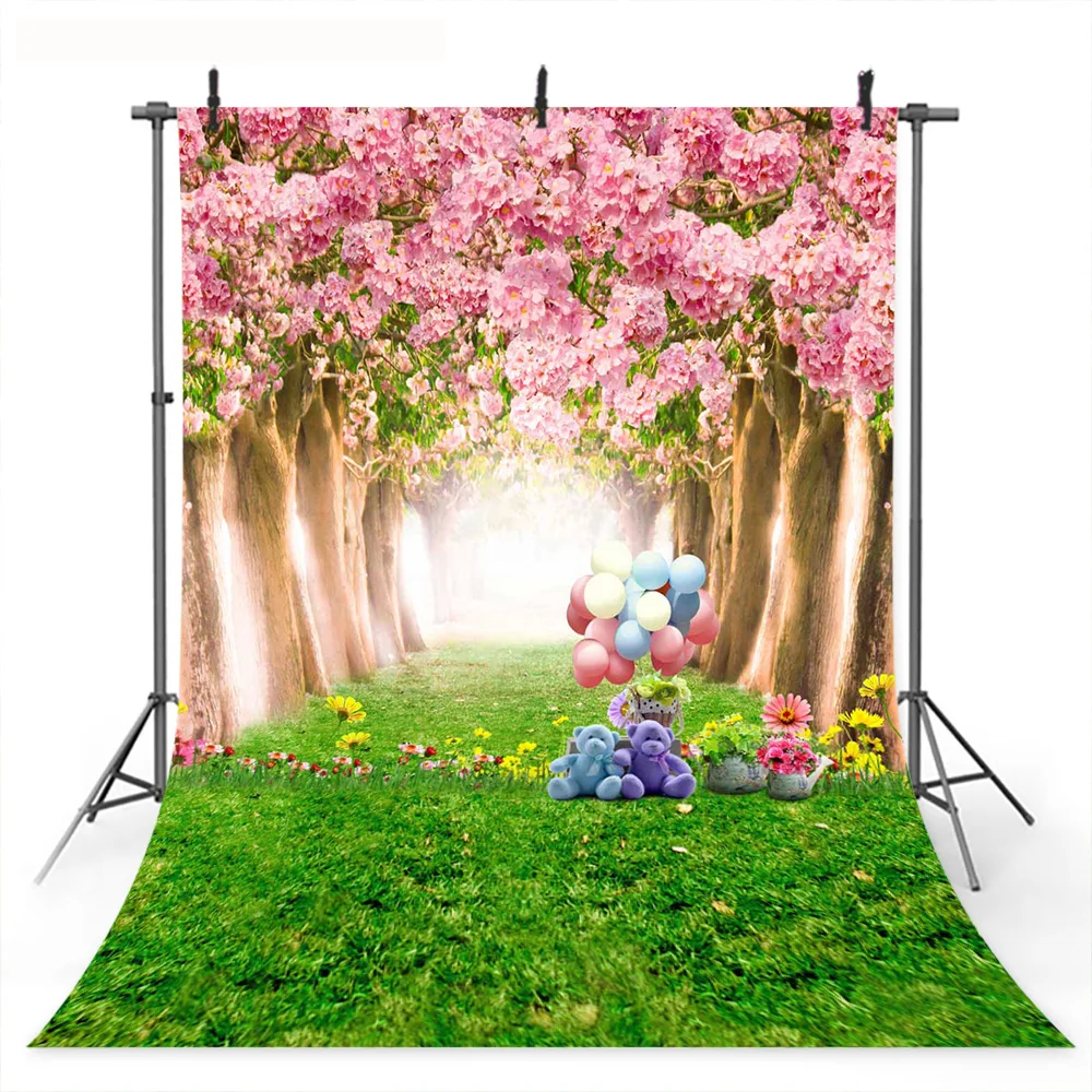 

Фон для фотосъемки с изображением весенних цветов для фотостудии Розовые розы зеленая трава фон с воздушными шарами фон с изображением мед...