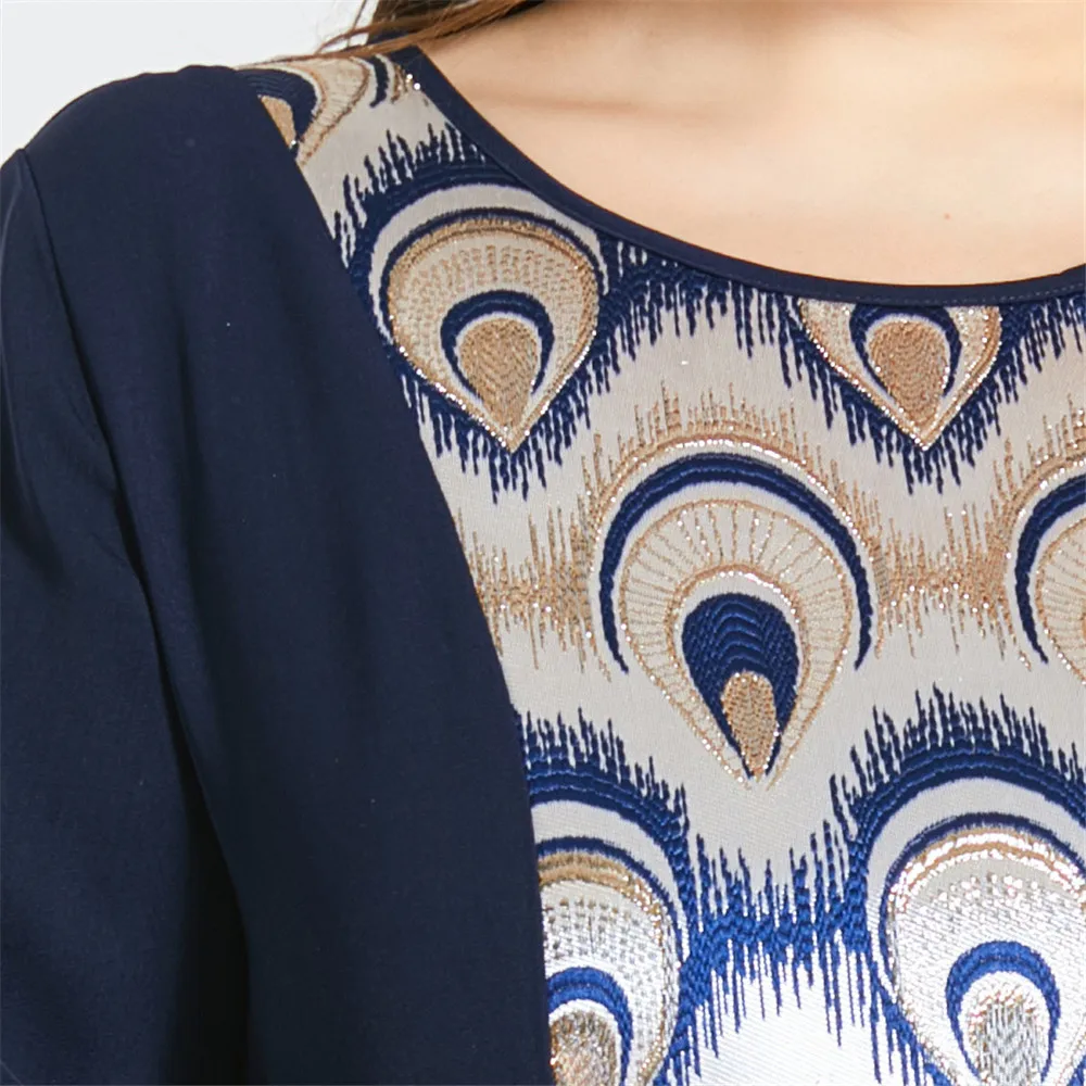 

Plus Size Abaya Printed Long Dress Muslim Women Patchwork Maxi Robe Gown Middle East Kaftan O-neck Arab Caftan Dubai Turkish New