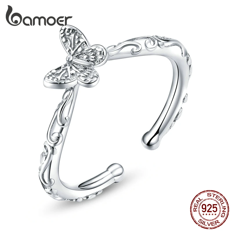 

bamoer Butterfly Finger Rings for Women Adjustable 925 Sterling Silver Ring 2020 Spring New Collection Fashion Bijoux SCR634