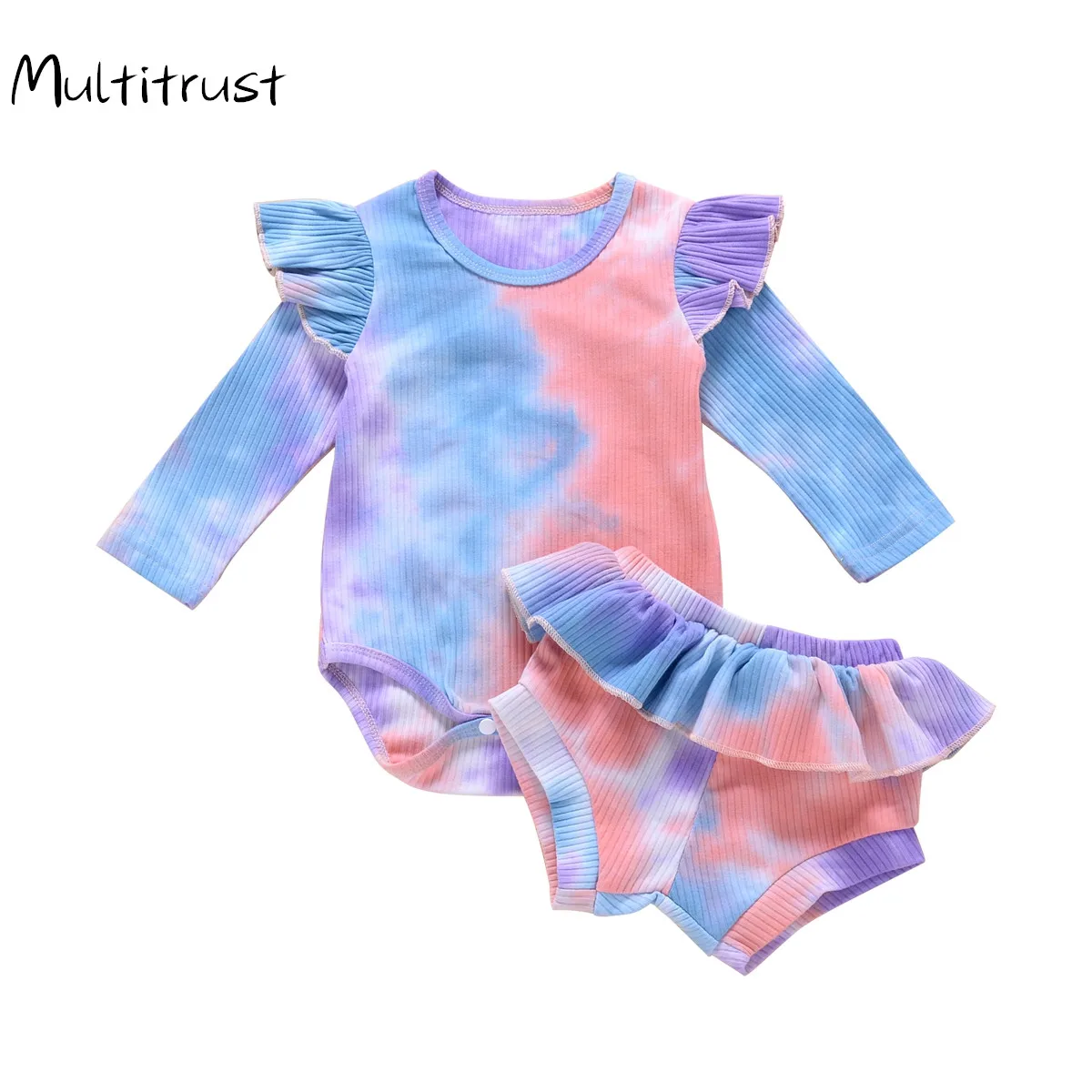 

Одежда для маленьких девочек Осенняя коллекция 2020 года, детский трикотажный комбинезон с длинными рукавами и оборками для новорожденных, р...