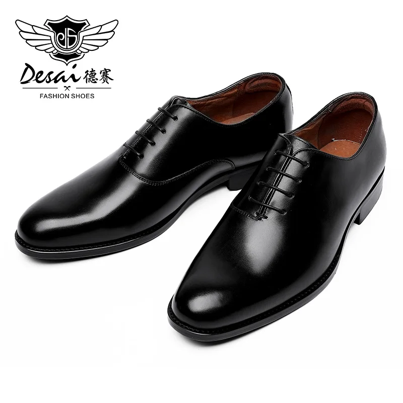 

DESAI Size 9 On Sale Black Dress Shoes Italian Fashion Business Oxford Full Grain Leather Casual Shoes For Men