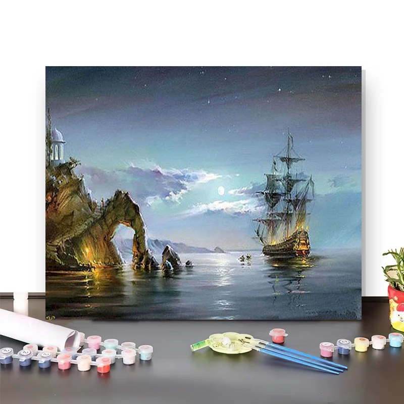 

GATYZTORY DIY Painting By Numbers HandPainted Oil Painting Drawing On Canvas Boat Sea Landscape Picture Wall Decor