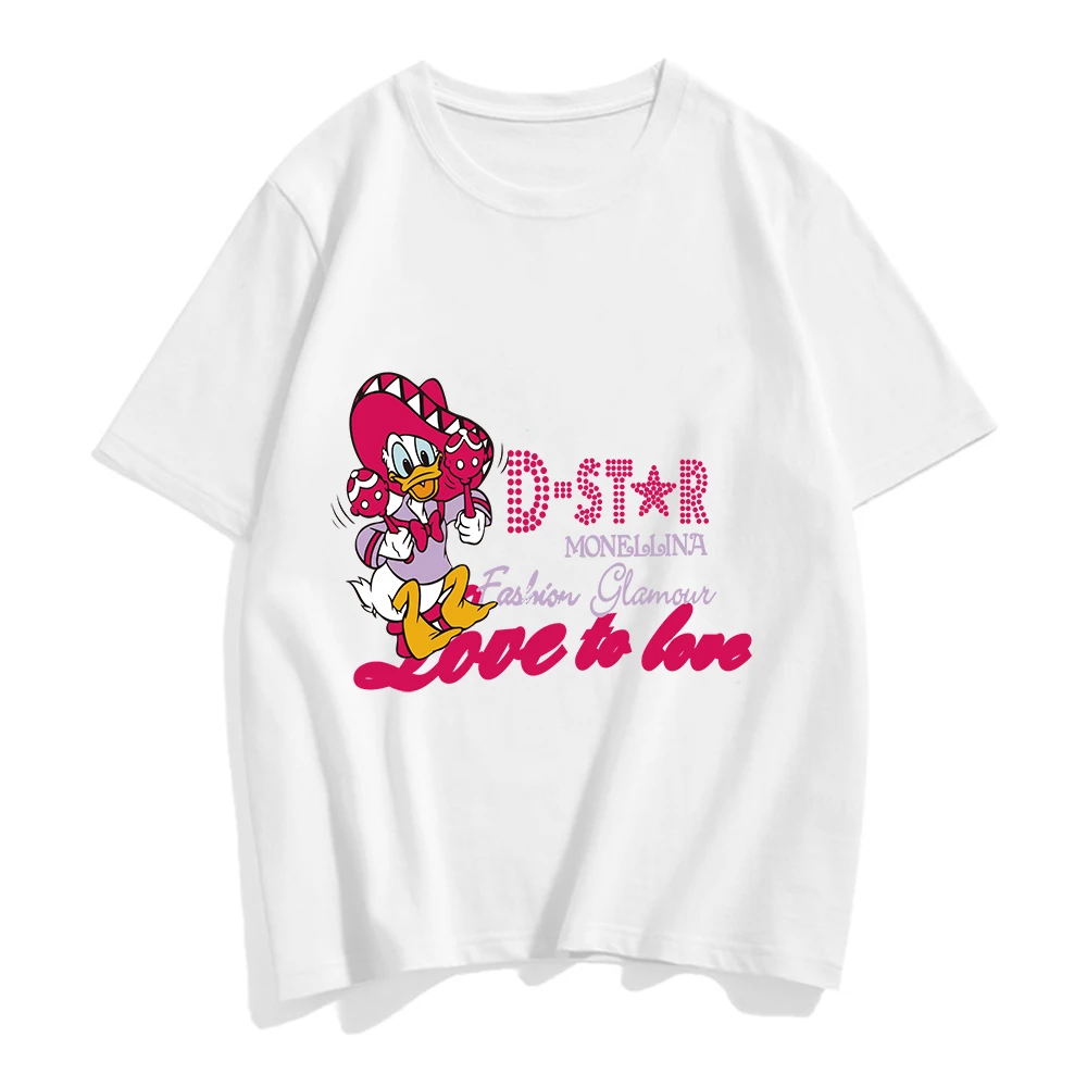 

Disney New Summer Donald Duck Cartoon Print Women TShirt O-Neck Short Sleeve Cotton Tee Tops White T-shirt Female Tees Casual T