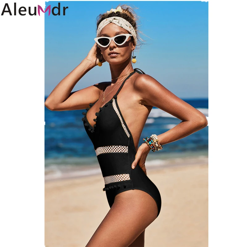 Aleumdr 2019 летний купальник пляжная одежда желтый Ember Цельный сексуальный полый