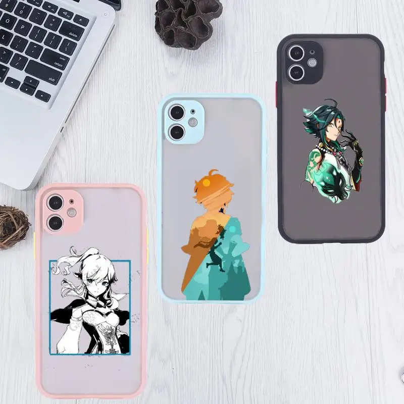 

genshin impact Phone Case For iPhone 12 11 Mini Pro XR XS Max 7 8 Plus X Matte transparent Pink Back Cover