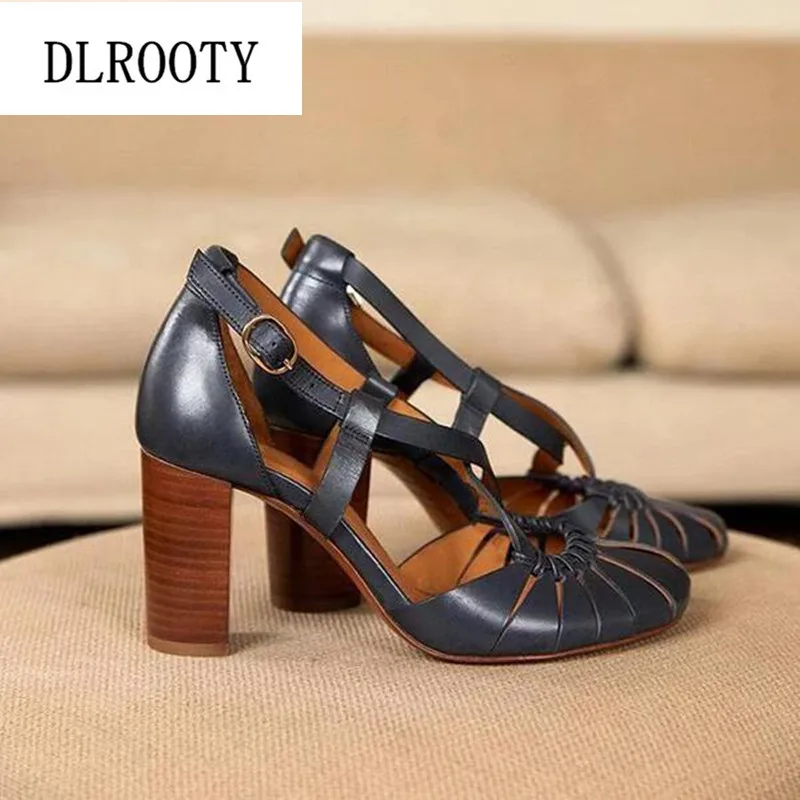 Босоножки женские на высоком каблуке сандалии с открытым носком ремешок пряжкой