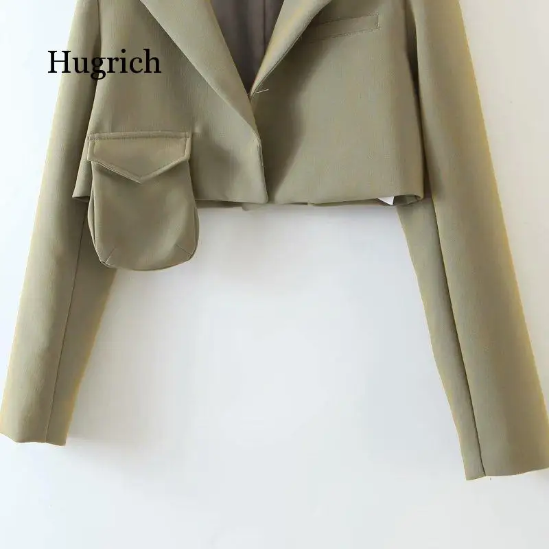

Ins Loose Solid Color Pocket Stitching Short Blazer + High Waist Front Zipper Hip Pack Casual Suit for Women