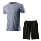 Мужские спортивные шорты и футболки, летние дышащие сетчатые топы из вискозы, мужской повседневный эластичный Быстросохнущий костюм, мужская одежда