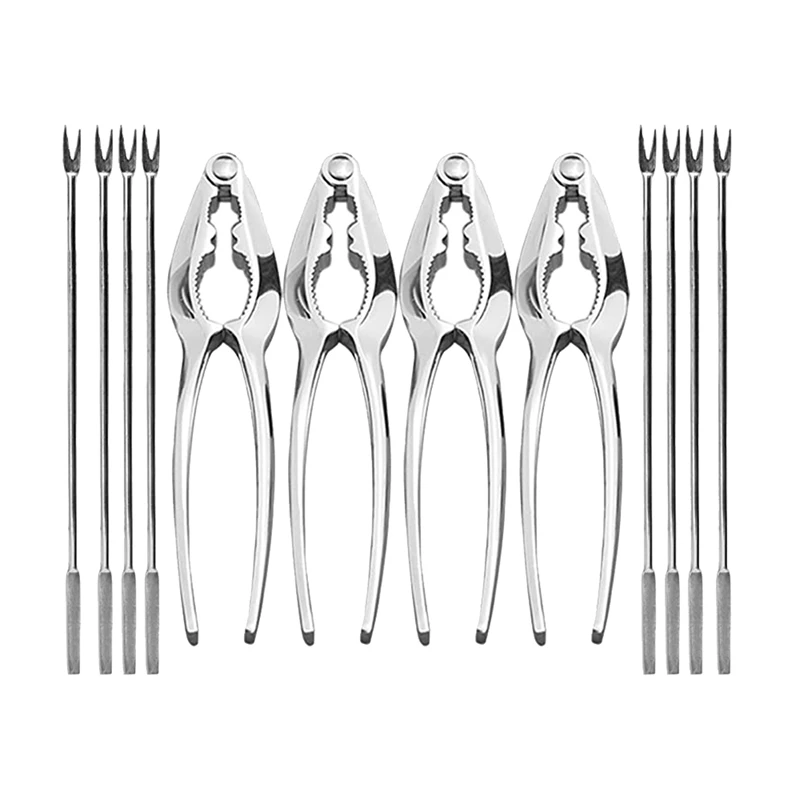 

12 Piece Seafood Tool Kit, Stainless Steel Crab Leg Cracker and Forks Nut Cracker Set Shellfish Sheller