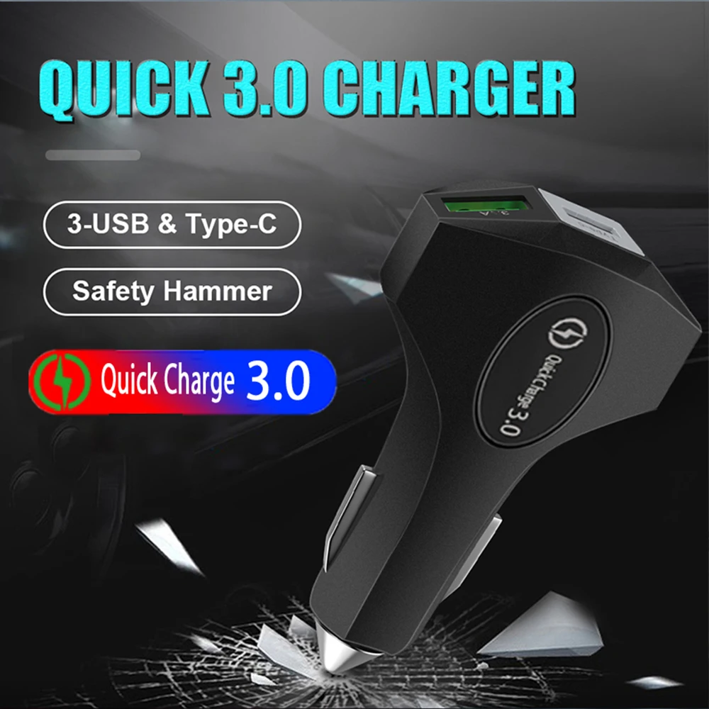 Автомобильное зарядное устройство USB Quick Charge 3 0 Мобильный телефон Type C 2 быстрое