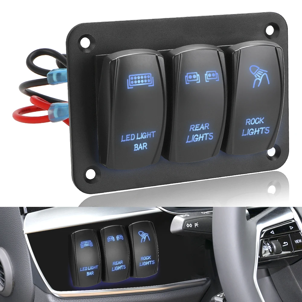 12V 24V 3 Gang Rocker Switch Panel LED Light Toggle Switch Interior Parts Control Panel For Auto Car Marine ATV UTV
