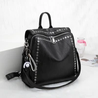 2020 new women genuine leather backpack rivet multifunctional backpack female travel bag teenage girls fashion schoolbag