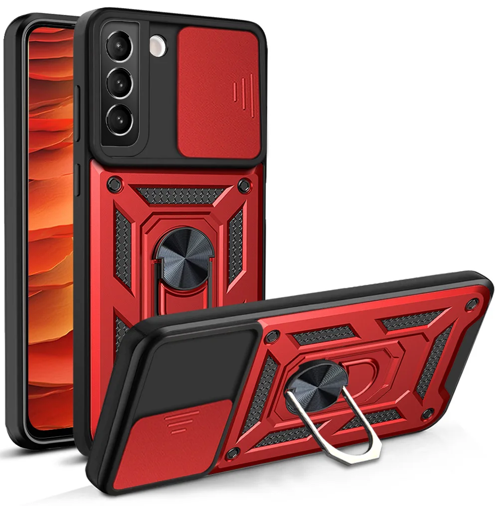 

Push Window Armor Anti-fall Phone Case For Samsung Galaxy S22 Ultra Plus Fashion Multifunction With Ring Stand Shockproof Cover