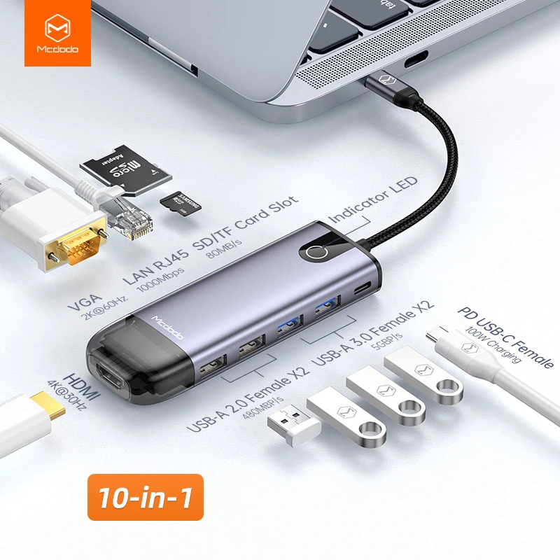 USB концентратор MCDODO PD 100 Вт Type C на Multi 3 0 VGA адаптер ПК переключатель для Huawei P40 MacBook