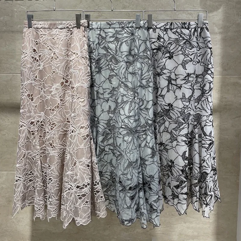 

Lace Hook Flower Skirts Women Japan Style High Waist Bodycon Skirt Summer 2021 New Fashion Casual Lady Bottoms Aac14