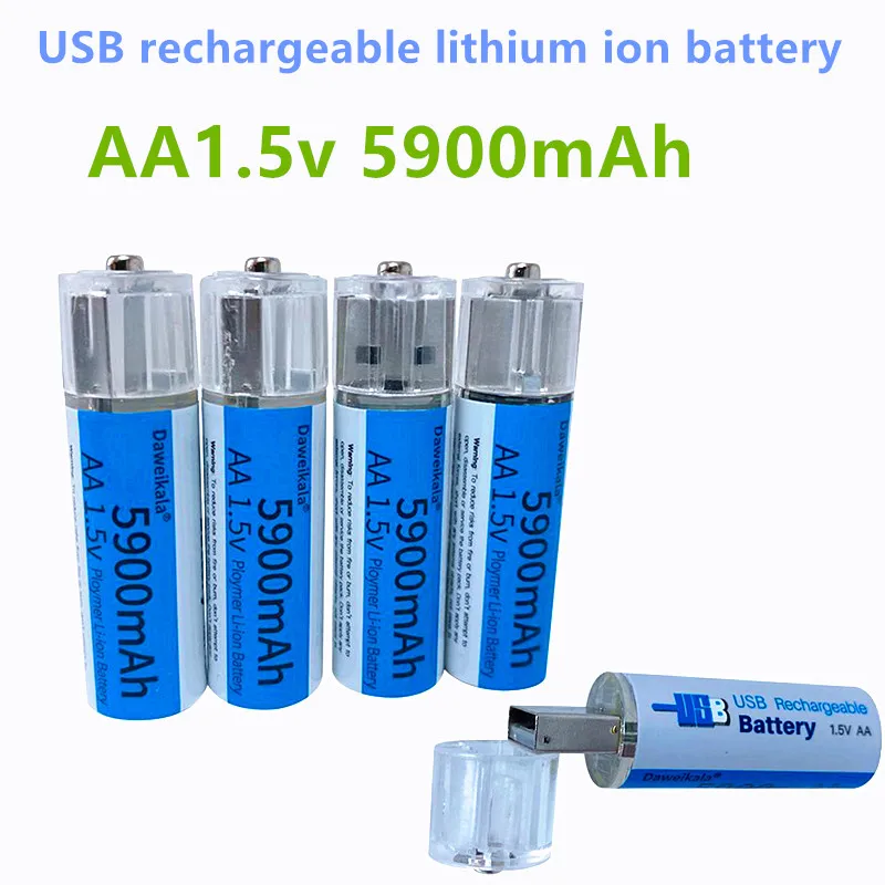 

2021 New USB AA 1.5V battery 5900mAh USB rechargeable lithium ion battery AA 1.5V battery for Remote Control Toy light Batery
