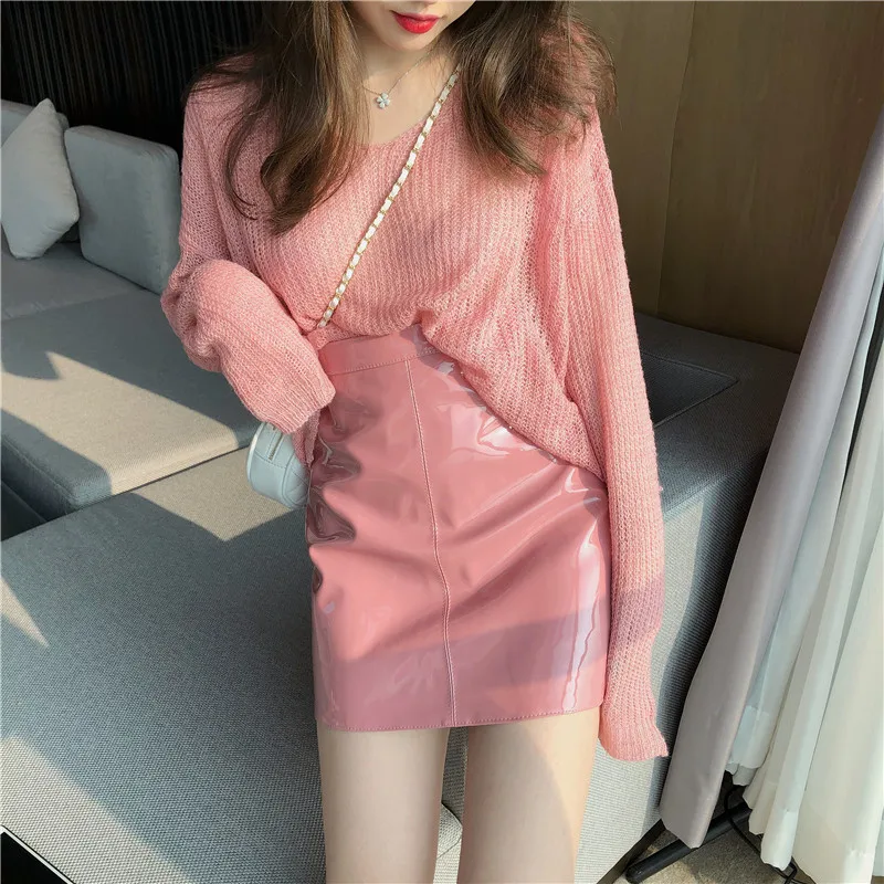 Женский комплект из 2 предметов свободный тонкий свитер и мини юбка