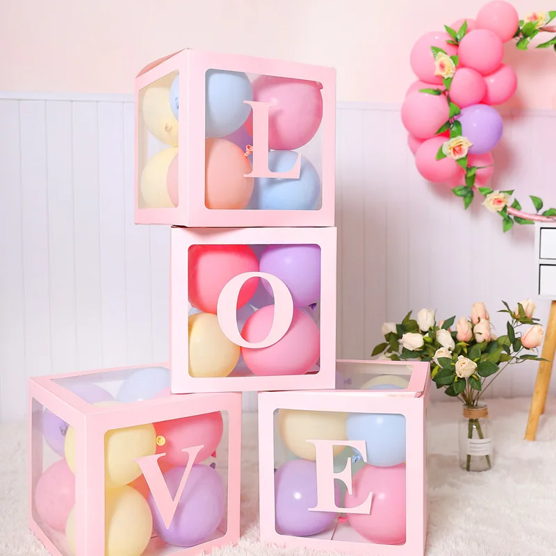 

4 шт., Детские прозрачные коробки с надписью «Love», вечерние коробки с воздушными шарами и 16 шт., 10 дюймовые латексные воздушные шары для детей,...