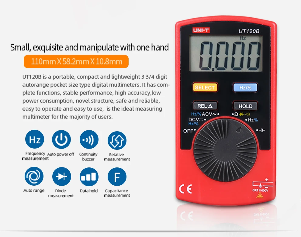 Цифровой мультиметр UT120A/UT120B/UT120C карманный размер автоматическое отключение Авто диапазон 4000 дисплей для DIYers и инженеров