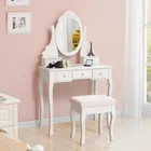 Туалетный столик в европейском стиле, зеркало для макияжа, мебель с 5 ящиками, вращающиеся зеркала для спальни, макияжа, HWC
