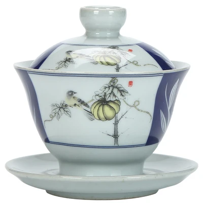 

180ML Hand Paintde Doucai Blue And White Covered Bowl Teacup Large Gaiwan Teacup Chinese Style Dehua Kong Fu Dahongpao Taeaware