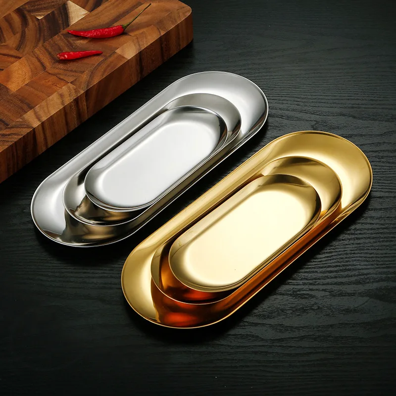 

Nordic Style Stainless Steel Plate Gold and Silver Dessert Plate Nut Fruit Cake Tray Snack Kitchen Tools Western Steak Plate