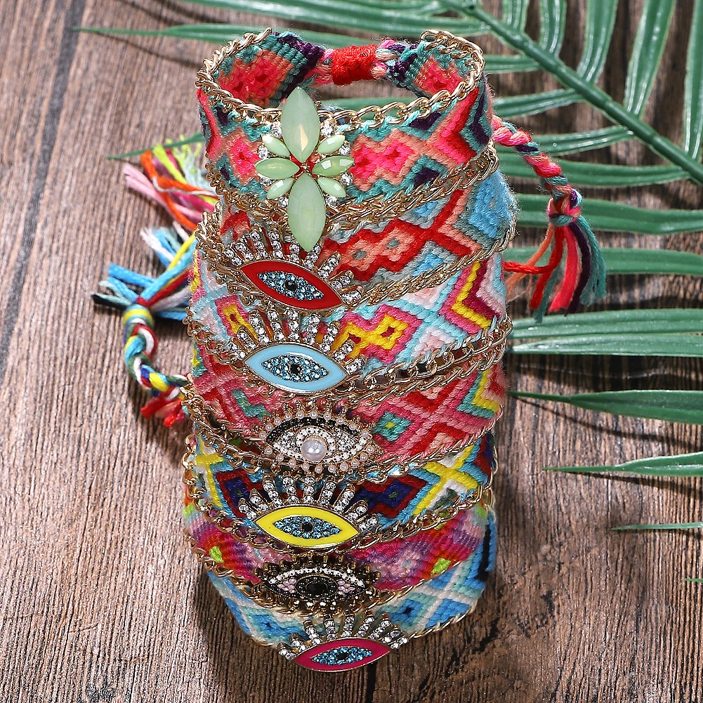 Ladyfirsy плетеные браслеты ручной работы богемные хрустальные аксессуары для глаз