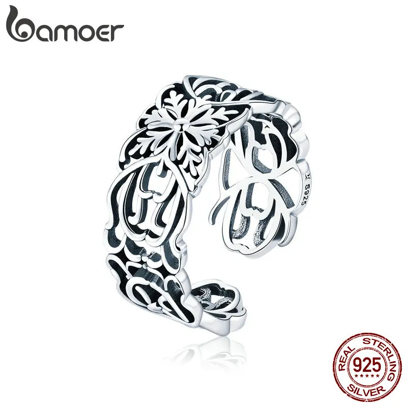 BAMOER, подлинные, 925 пробы, серебряные, винтажные, штабелируемые, цветок, открытый размер, кольца на палец для женщин, модные серебряные ювелирные изделия SCR500