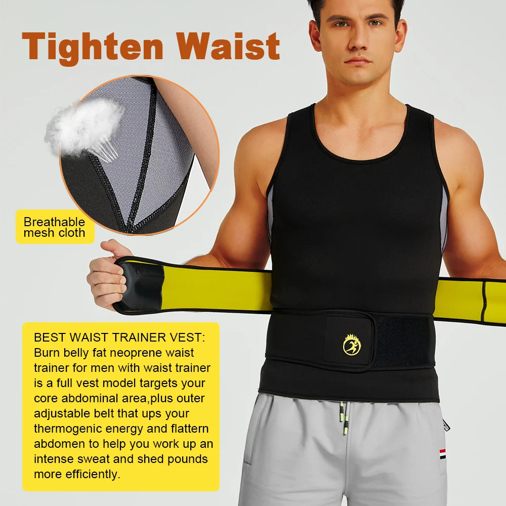 NINGMI Sauna Vest Waist Trainer Body Shaper Slimming Shirt for Weight Loss Sweat Vest Waist Trimmer Shapewear for Man