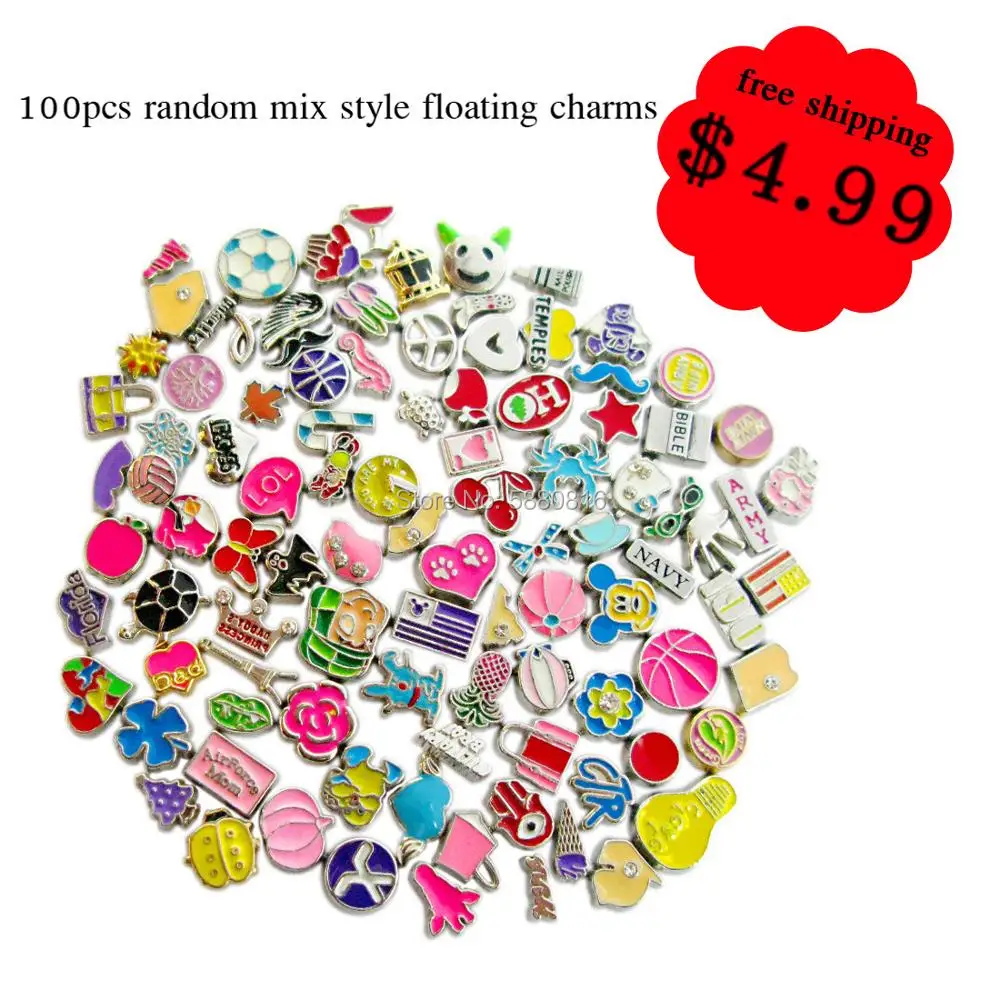 

Free Dropshipping 100pcs/Lot Mixed Styles DIY Floating Locket Charms For Jewelry Making, Cheap Necklace Pendant Floating Charms