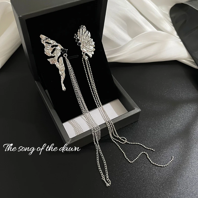 

Butterfly Tassel Long Earrings for Women 2021 s925 Needle Korea Fashion New Asymmetric Earings Rhinestore Inlaid Luxury Design